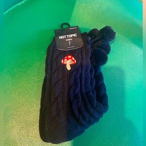 NWT Hot Topic Mushroom Chunky Knit Crew Socks with pom poms.